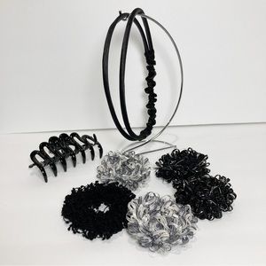 Hair Accessory Bundle (7) Black Grey Scrunchies Headband Claw Clip NEW